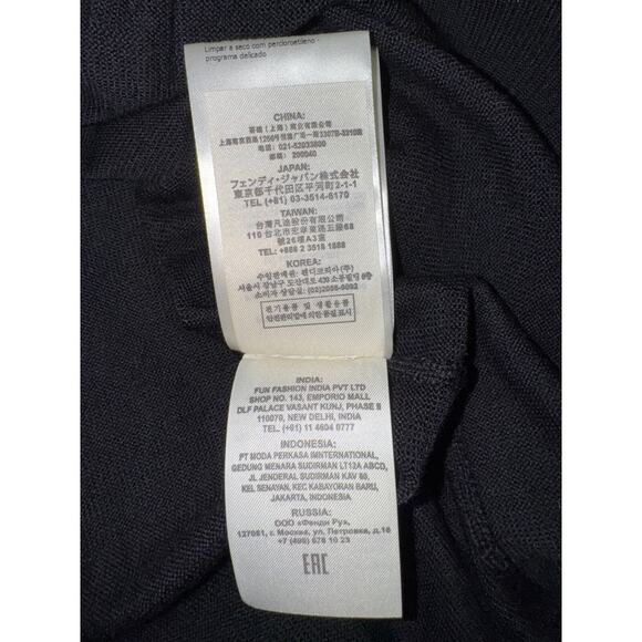 Fendi Brown Monogram Logo Green Trim Black Thin Knit Wool Turtleneck Sweater 48 - Picture 13 of 15